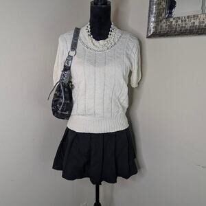 Cream knit short sleeve sweater
